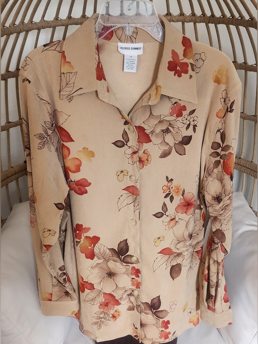 Vintage Womens Blouse Shirt Alfred Dunner Long Sleeve Button Top Floral Size 14